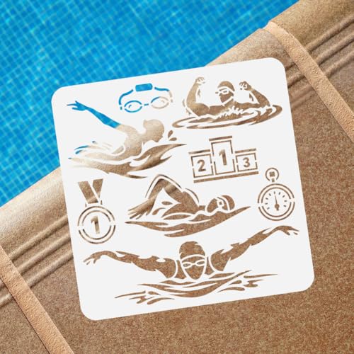 Swimmer Swimming Stencil for Painting 11.8" x 11.8" Reusable - style: Swimming