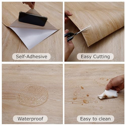 Peel and Stick Wallpaper Contact Paper Wood Natural Oak Wood Grain Contact Paper Thicken Textured for Cabinets and Drawers Countertops Waterproof Self Adhesive Vinyl 17.7x196 - color: Natural Oak, size: 17.7"W x 196"L