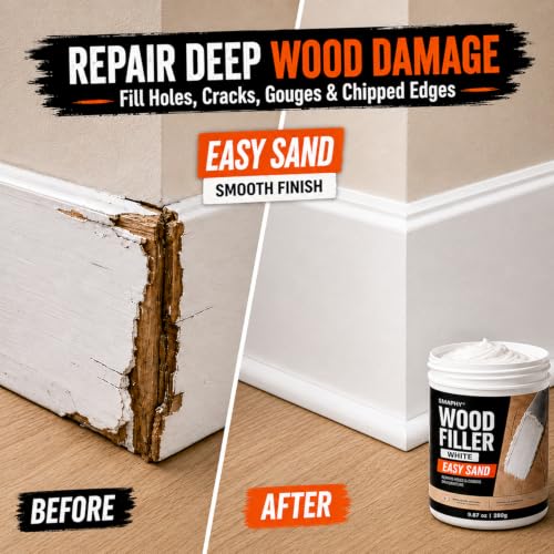 Wood Filler, Paintable & Sandable White Wood Putty for Hole & Crack Repair