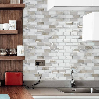 Art3d 10-Pack Marble Peel and Stick Backsplash, 12 x 12 in, Beige & White - color: Beige & White