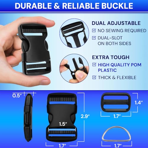 TECEUM 1.5" Nylon Strap Kit with Buckles, Black 6 yards Repair Set - color: Black, size: 1.5" - 6 yards, style: 6 Buckle - 12 Slides - 6 D-rind