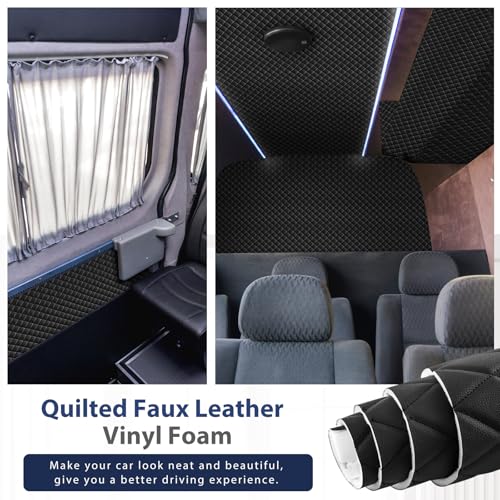 SmoothNovelty 5.4 Yards Diamond Quilted Vinyl Headliner Material 55 in Wide Faux Leather with Foam Backed 2" x 3" Diamonds Pattern Fabric for Car Furniture Upholstery(Black) - color: Black, size: 5.4 Yards
