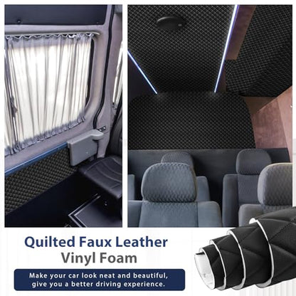 SmoothNovelty 5.4 Yards Diamond Quilted Vinyl Headliner Material 55 in Wide Faux Leather with Foam Backed 2" x 3" Diamonds Pattern Fabric for Car Furniture Upholstery(Black) - color: Black, size: 5.4 Yards