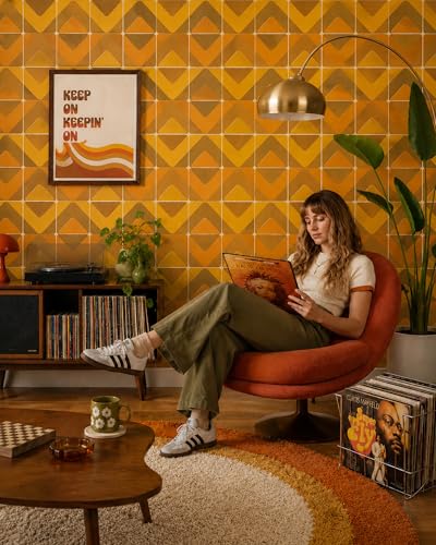 Retro Geometric Peel and Stick Wallpaper Removable Orange Yellow 9in×19.7ft - color: Orange/Yellow