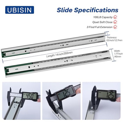 4 Pairs 14 Inch Soft Close Drawer Slides Ball Bearing Cabinet Rails - size: 14 Inch