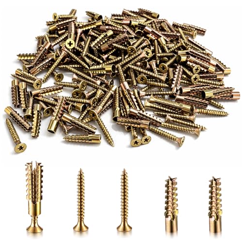 Moxweyeni 100 Pack 6 x 32 mm Hollow Wall Anchors with Screws, Gold