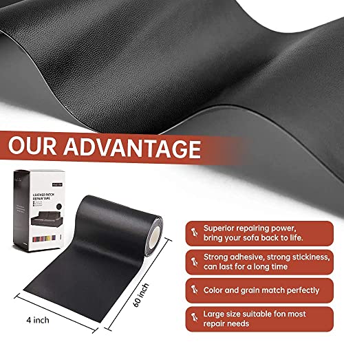 Leather Repair Patch Kit Black 4 x 60 inch Leather Repair Tape Self Adhesive Patch for Furniture, Couch, Sofa, Car Seats Computer Chair First Aid Vinyl Repair Kit - color: Black, size: 4*60 inch