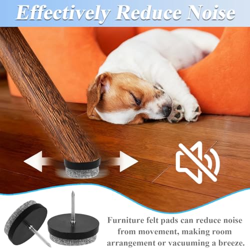 30 Pack Furniture Felt Pads Nail-on, 24mm Heavy Duty Chair Leg Pad - color: Black, size: Φ 24 mm