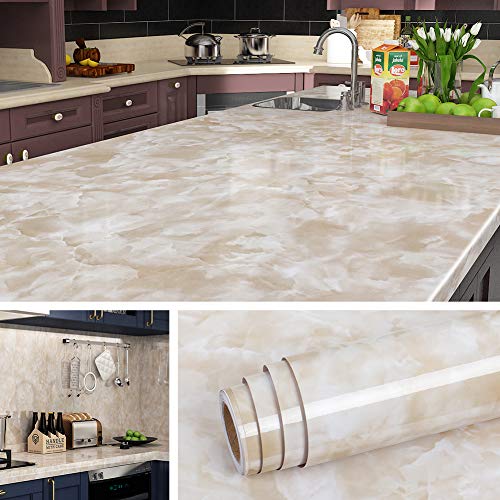 Livelynine 197 x 36 Inch Marble Contact Paper Peel and Stick Countertops Beige Countertop Peel and Stick Waterproof Vinyl Wallpaper for Kitchen Counter Top Covering Island Table Dresser Top Desktop - size: 36" x 197"