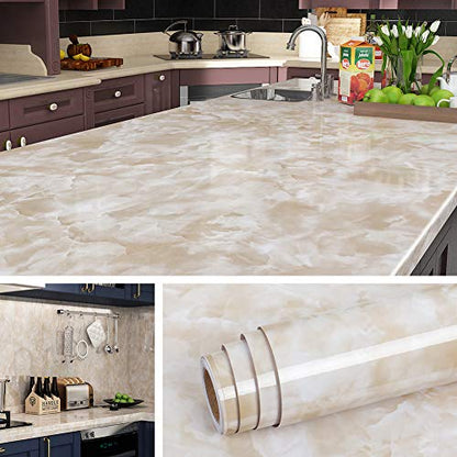 Livelynine 197 x 36 Inch Marble Contact Paper Peel and Stick Countertops Beige Countertop Peel and Stick Waterproof Vinyl Wallpaper for Kitchen Counter Top Covering Island Table Dresser Top Desktop - size: 36" x 197"