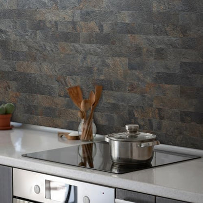 AULIGET 40-Piece Rust Slate Peel and Stick Backsplash Wall Tiles, 3" x 12" PVC Faux Stone Stick on Tiles for Backsplash Kitchen, Bathroom, Laundry Room, Camper, Fireplace - color: Rust Slate, size: 40 Pieces, 3"x12"x0.12"