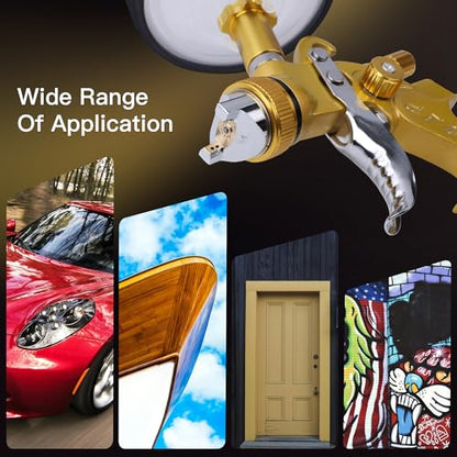 HVLP Spray Gun Kit, 4 Nozzles,10 Disposable Paint Cup System,Gold - color: gold
