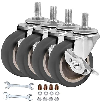 Caster Wheels, 3 Inch Stem Casters Set of 4, Heavy Duty Swivel Wheel with Brake, Metric Size M10-1.5-25 (Screw Diameter 10mm, Screw Length 25mm) Casters for Workbench Trolley, Furniture Dolly - style: M10-25