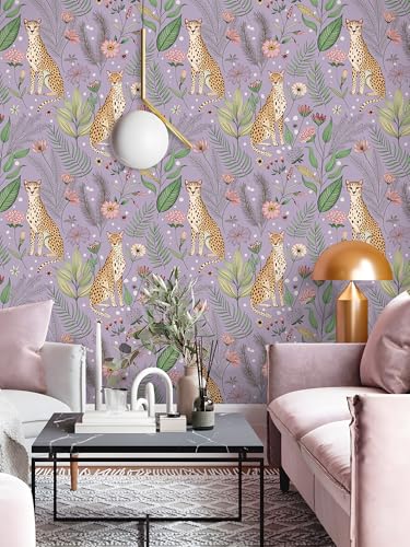 Floralplus Wallpaper Peel and Stick Removable Tropical Animal Wallpaper - color: Purple, size: 17.5" x 118"