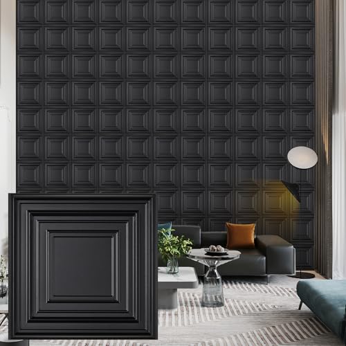 Heikki 30 Pack 3D Wall Panel for Interior Wall Décor, PVC Flower Textured Wall Panels for Living Room Bedroom Hotel Office, 11.8"x11.8", Double-Sided Tape (Black-HZX) - color: Black-HZX