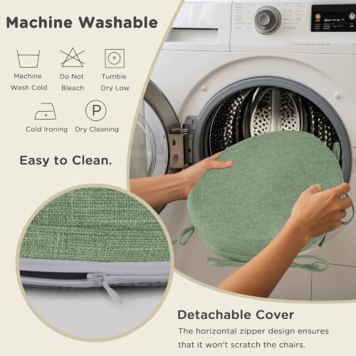 AddGrace Round Bar Stool Cushions with Ties Set of 2 Non Slip Seat Cushions 12x12 Inch Washable Chair Pads Removable Washable Cover Grayish Green - color: Grayish Green
