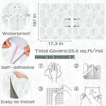 OSECAGE Modern Peel and Stick Wallpaper Boho Contact Paper 17.3''×197'' - color: Green, size: 17.3" x 197"