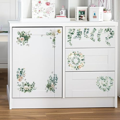 OLYCRAFT 3pcs/Set Eucalyptus Leaves Rub on Transfers for Furniture and Crafts 6x12 inch Rose Furniture Decals Plant Transfer Stickers Rub on Decals with 1pc Scraper for Wood Furnitures Home Decor - style: Eucalyptus