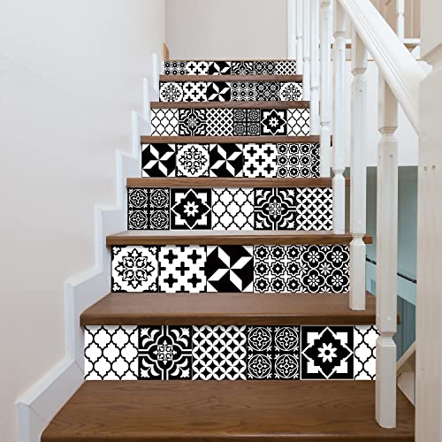 Easy Peel Stick Vinyl wall Tile Decals 6x6in Stick on backsplash,12Pc - color: Black White 6x6