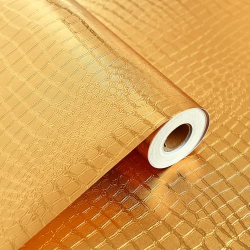 Peel and Stick Wallpaper Gold Crocodile Wallpaper 15.7" X 118" - color: Gold Crocodile, size: 15.7" x 118.1"