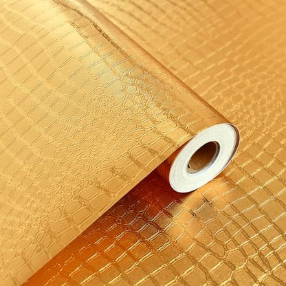Peel and Stick Wallpaper Gold Crocodile Wallpaper 15.7" X 393" - color: Gold Crocodile, size: 15.7" x 395"