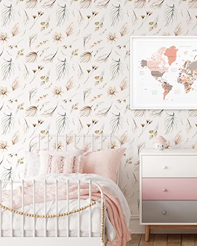 Modern Botanical Wallpaper | Removable Self Adhesive Watercolor Wallpaper | Neutral Floral Peel and Stick (Sample 12" W x 8" H) - size: 12" x 8"