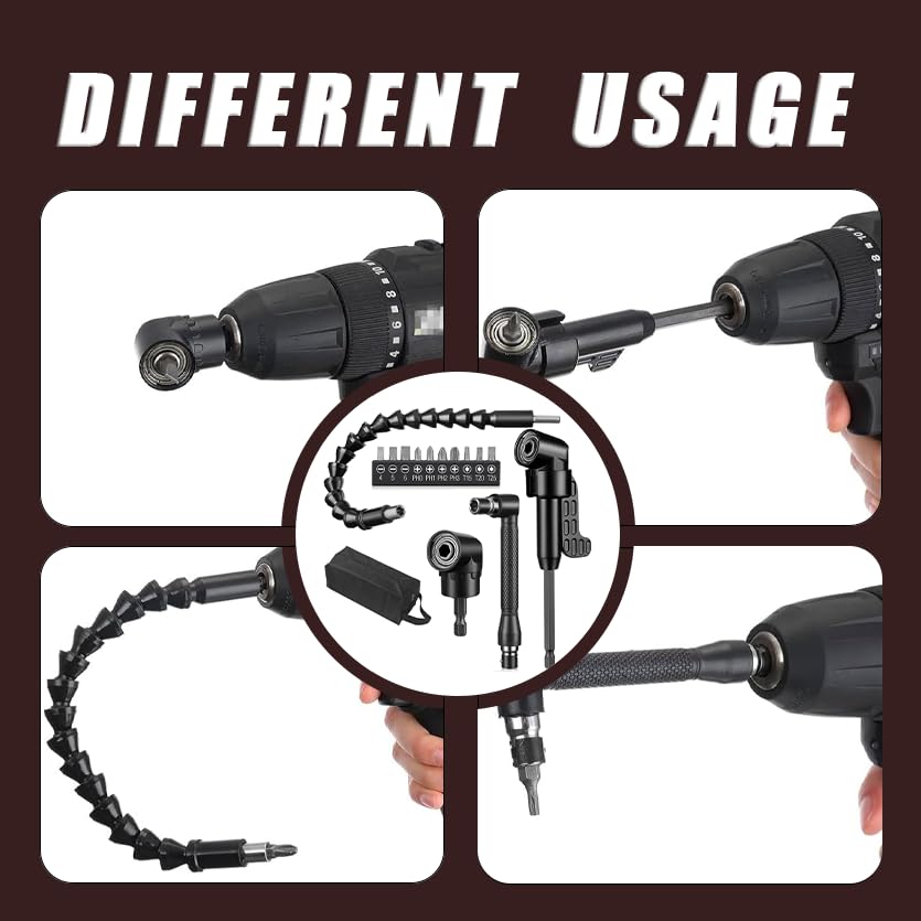 18 Pcs Flexible Drill Bit Extension Set 105° Right Angle Drill Bit Attachment 1/4, 3/8, 1/2 Inch Hex Adapter Socket Socket Wrench Bendable Magnetic Extender Screwdriver Electric Manual Tool - color: 18pcs-1