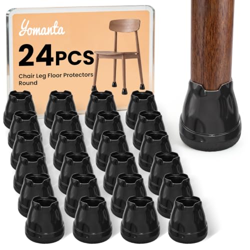 24-Pack Silicone Chair Leg Floor Protectors for Hardwood Floors -Felt Furniture Pads, Rubber Chair Leg Covers/Caps - Noise Reducing & Scratch-Proof - Round XS (Fits 9/16"-13/16" / 15-20mm), Black - color: Black, size: Round Xs (Fit 15–20mm)