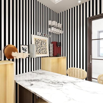 Black and White Striped Peel and Stick Wallpaper 17.3"x80" - color: Black, size: 17.3" x 80"