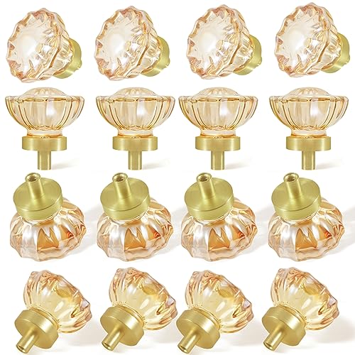 16 Pack Champagne Crystal Knobs for Dresser Drawer Glass Cabinet Knobs and Pulls with Satin Brass/Brushed Gold Base - color: Champagne Crystal and Satin Brass Base, size: 16 Pack (36mm)