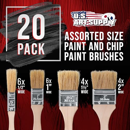 US Art Supply 20 Pack of Assorted Size Paint and Chip Paint Brushes