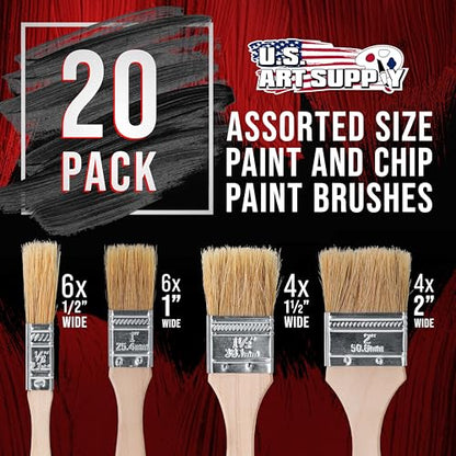 US Art Supply 20 Pack of Assorted Size Paint and Chip Paint Brushes