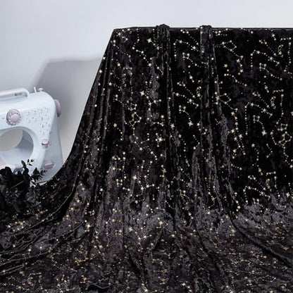 BENECREAT 1.1 Yard Black Velvet Fabric with Star Pattern, 63 Inch Wide Shiny Star Velvet Fabric Handicraft Cloth for DIY Sewing Upholstery Apparel Costume Craft - color: Black