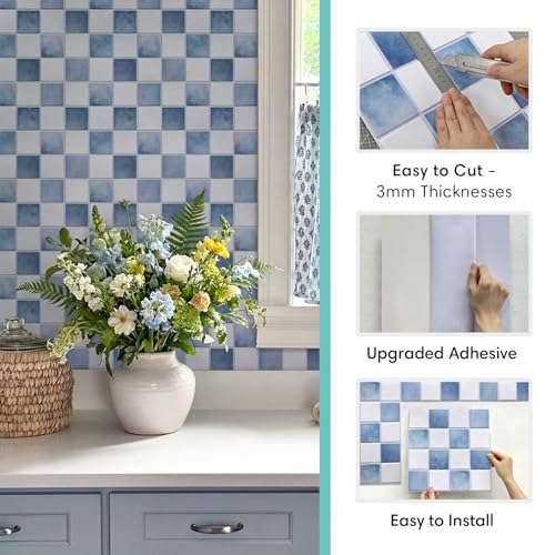 Commomy Matte 3D Peel and Stick Tile,10 Pcs 11.8"x11.8" White & Blue - color: White & Gradient Blue