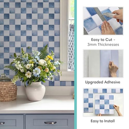 Commomy Matte 3D Peel and Stick Tile,10 Pcs 11.8"x11.8" White & Blue - color: White & Gradient Blue