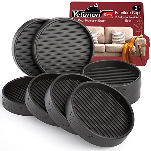 Non Slip Furniture Pads for Hardwood Floors -Yelanon 8 Pcs 3” Coasters Cups - color: 8pcs3"round Black