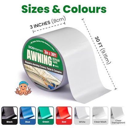 ECOHomes Awning, Tent & Canvas Repair Tape (White, 3 Inch x 30 Feet) - color: White, size: 3 Inch By 30 FT