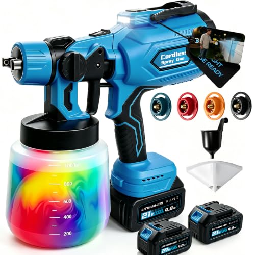Cordless Paint Sprayer with LED Light and Spray Paint Gun 2 x 4.0Ah - color: Blue