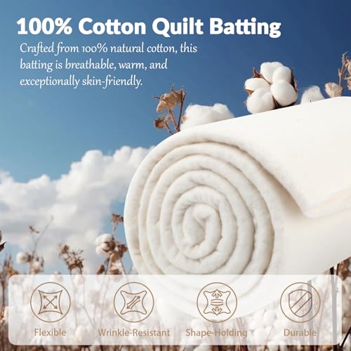 47" x 59" 100% Natural Cotton Quilt Batting, Breathable Crib Size Batting - size: 47 × 59 Inch