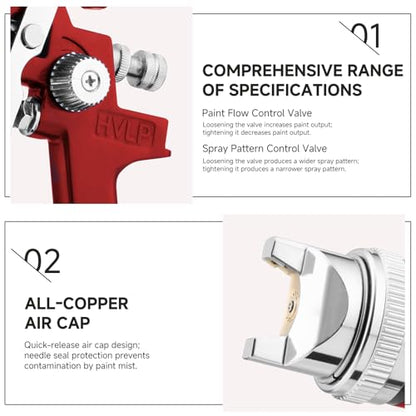 HVLP Air Spray Gun, Automotive Paint Gun Kit W/ 5 Nozzles 1000cc Cup - color: Red
