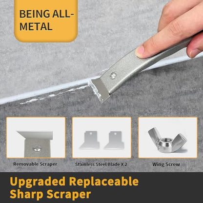 Caulking Tool-Caulk Remover Tool Kit,Grout Removal Tool,Silicone Bathroom Caulk Finishing Tool with Stainless Steel Scraper and Metal Handle for Bathroom,Kitchen,Bathtub,Sink Joint,Window - color: Silver