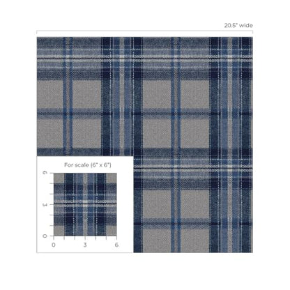 NextWall Harry & Grace Herringbone Plaid Premium Matte Non-Woven Peel and Stick Wallpaper (Blue Smoke) - color: Blue Smoke