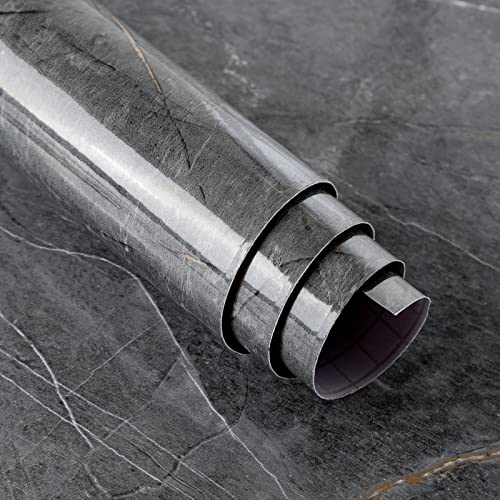 Gray Marble Contact Paper Peel Stick Grey Glossy Thick Granite Marble Wallpaper for Countertop 31.5x197 inch Waterproof Self Adhesive Furniture Stickers Kitchen Counter Bathroom Wall Vinyl Decor