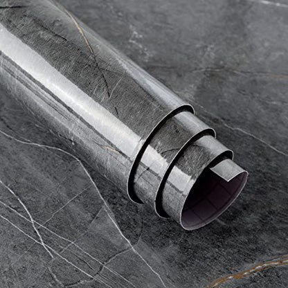 Gray Marble Contact Paper Peel Stick Grey Glossy Thick Granite Marble Wallpaper for Countertop 31.5x197 inch Waterproof Self Adhesive Furniture Stickers Kitchen Counter Bathroom Wall Vinyl Decor