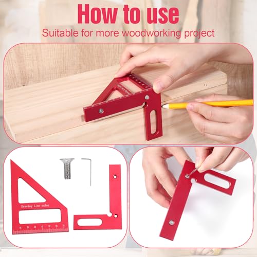 4 Pcs Woodworking Ruler, Metal Precision Pocket Rulers 12, 8, 6 Inch with 3D Multi Angle Measuring Ruler 45/90 Degree for Precision Measuring Marking Inch and Metric