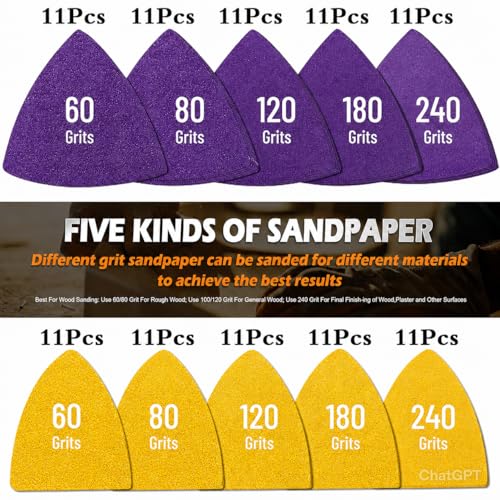 Oscillating Tool Sanding Pads Kit 114Pcs - size: 114 Triangle and Finger Sanding pads