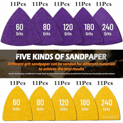 Oscillating Tool Sanding Pads Kit 114Pcs - size: 114 Triangle and Finger Sanding pads