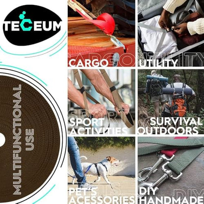 TECEUM Webbing Strap, 3/4" to 2", 10-50 Yds, Multi-Color Heavy Duty Tape - color: Brown, size: 3/4"- 10 yards