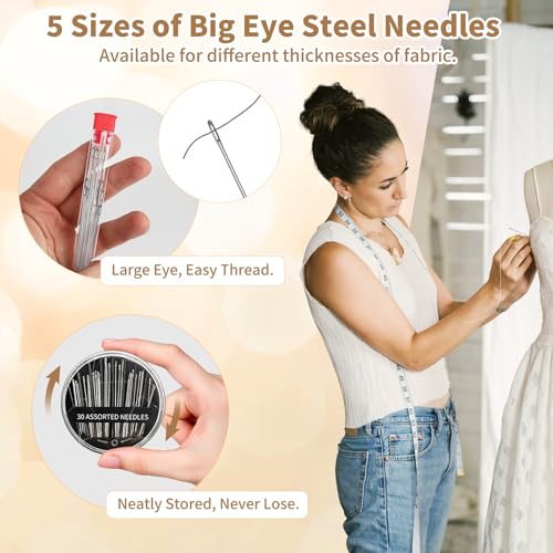 MASHDE 74 PCS Sewing Kit, Big Eye Steel Sewing Needles Kit with Storage Box - color: Black