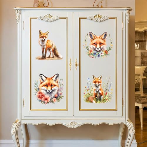 Peacoblue Cute Fox Rub On Transfers for Furniture Craft 6"x12" - style: Cute Fox